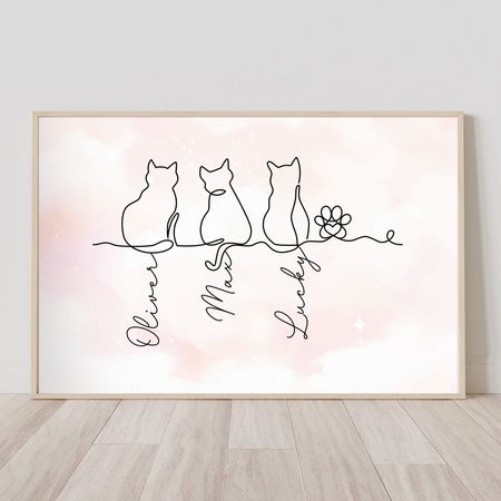 Katze Linie Kunst Geschenk für Katzenliebhaber - personalisierte Poster